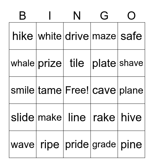 Long A and Long I Bingo Card