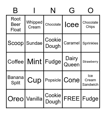 Ice Cream Bingo Card