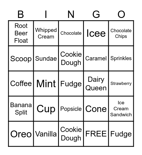 Ice Cream Bingo Card