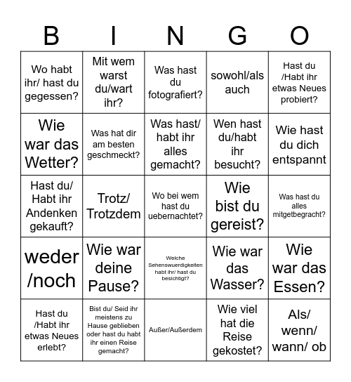 Fragen nach der Pause Bingo Card