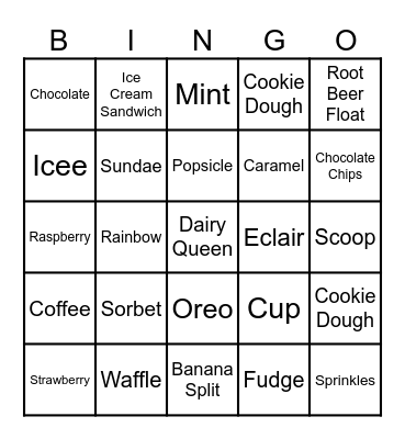 Ice Cream Bingo Card