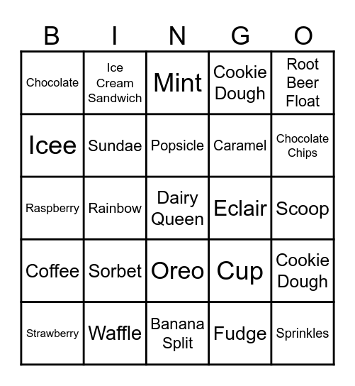 Ice Cream Bingo Card