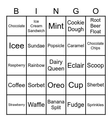 Ice Cream Bingo Card
