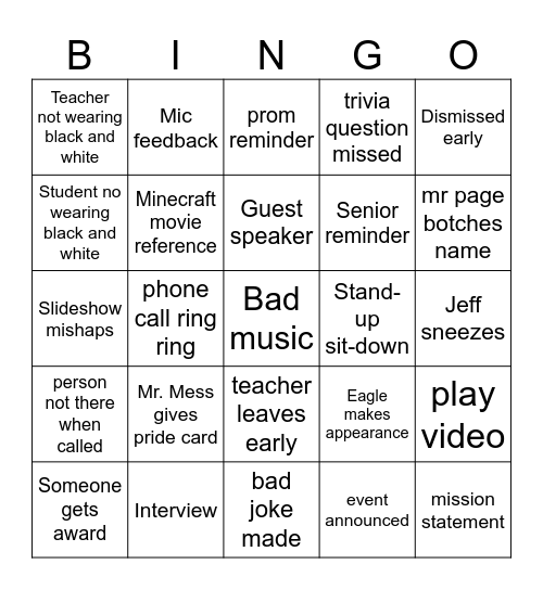 community meeting bingo Card