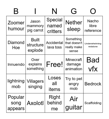 minecraft steve movie Bingo Card
