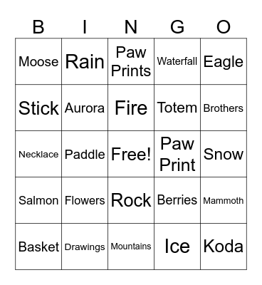 Brother Bear Bingo Card