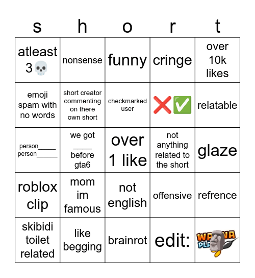 yt shorts comments Bingo Card
