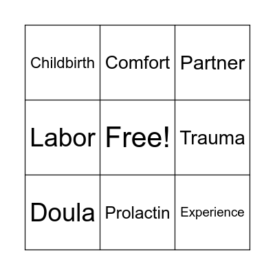 Orgasmic Birth Bingo Card