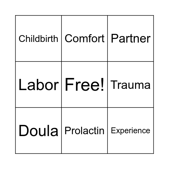 Orgasmic Birth Bingo Card