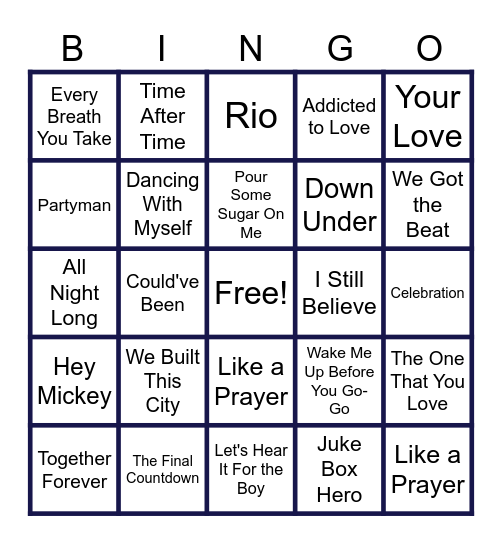MUSIC BINGO at the Ann Arbor Eagles!  80s High School Dance! Bingo Card