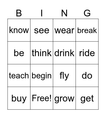 Participle verbs Bingo Card