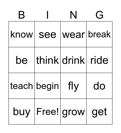 Participle verbs Bingo Card