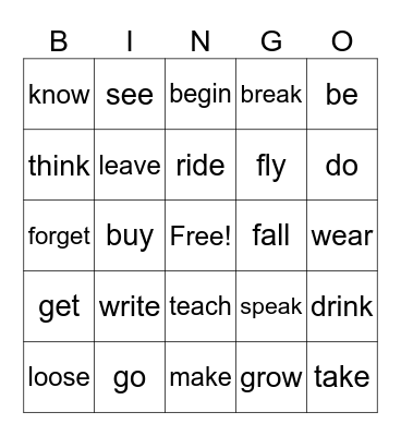 Participle verbs Bingo Card