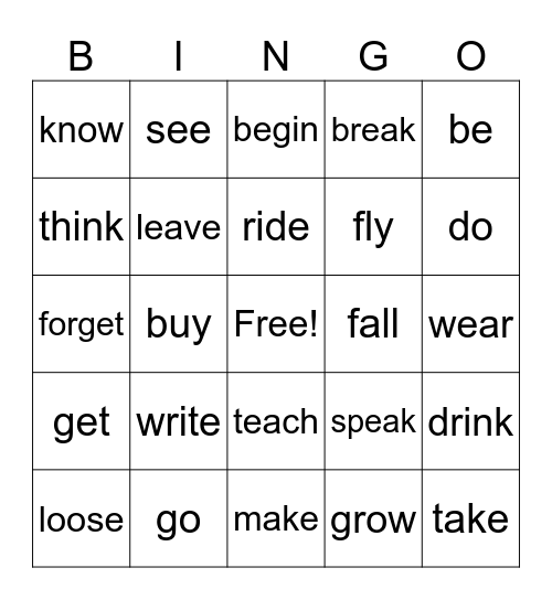 Participle verbs Bingo Card