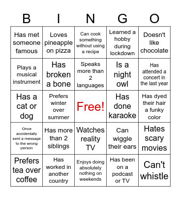 Get-To-Know-You Bingo Card
