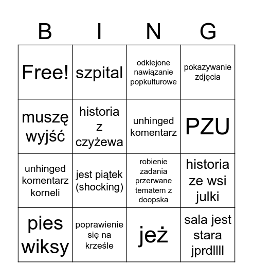 FAT Bingo Card