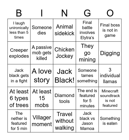Minecraft Bingo Card