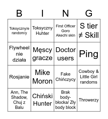 Identity V bad experience Bingo Card