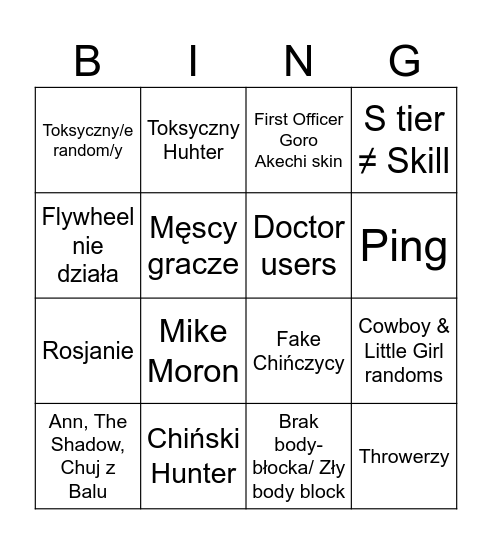 Identity V bad experience Bingo Card