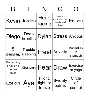 Anxiety Bingo Card