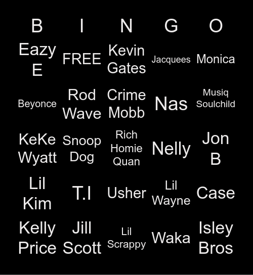 Trap x R&Bingo Card