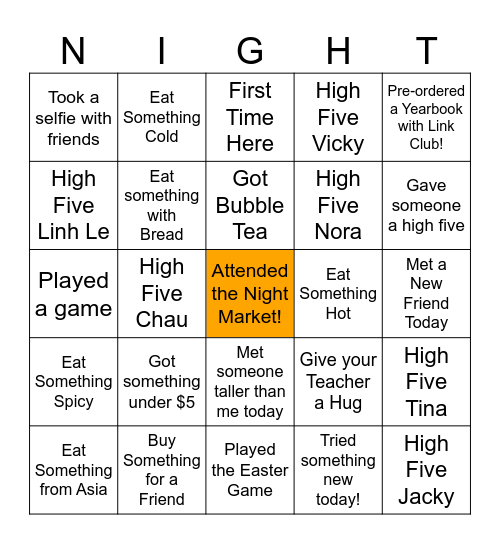 2025 Link Club Night Market Bingo Card