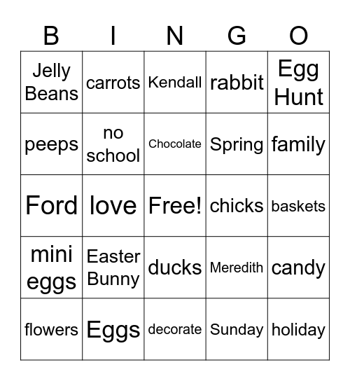 Easter Bingo Card