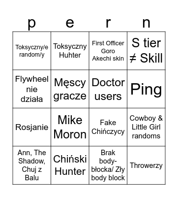 Identity V bad experience Bingo Card