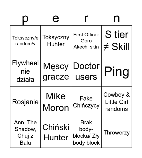 Identity V bad experience Bingo Card