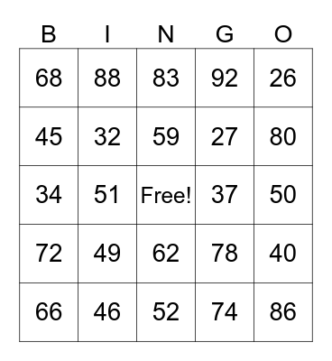 Double Digit Addition Bingo Card