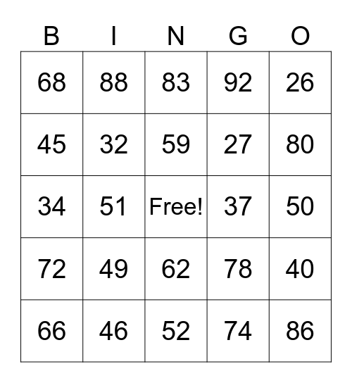Double Digit Addition Bingo Card