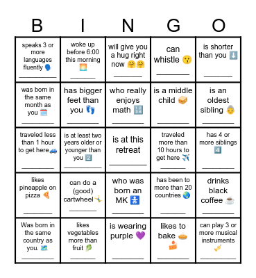 Find Someone Who... Bingo Card