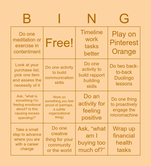 Thursday Bingo Card