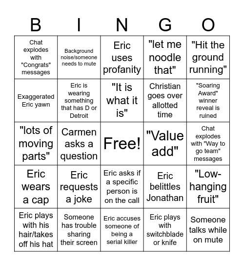All Hands Bingo Card