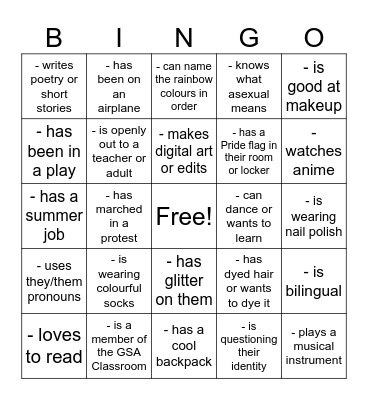 GSA Bingo Card