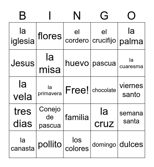 Pascua Bingo Card