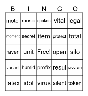 Untitled Bingo Card