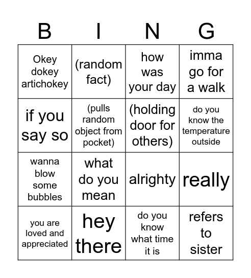 Jared bingo Card