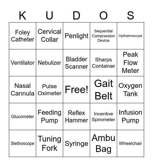 Kudos Kickout Bingo Card