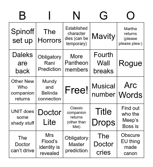 Doctor Who series 15 Bingo Card