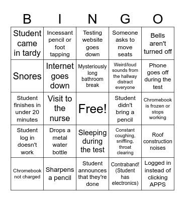 STATE TESTING BINGO Card