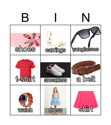 Clothes and Accesories Bingo Card