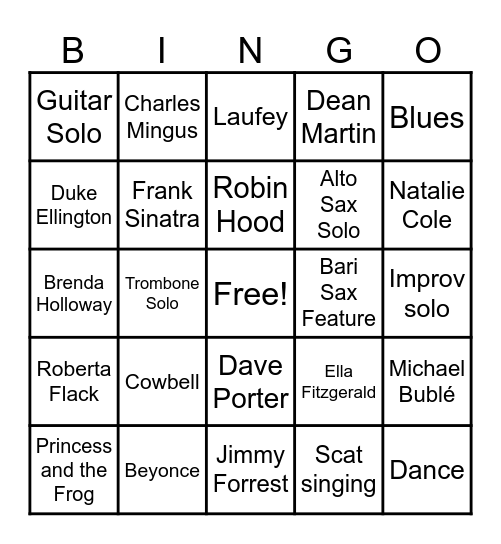 An Evening of Jazz Bingo Card