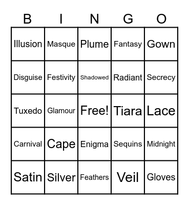 Masquerade Party Bingo Card