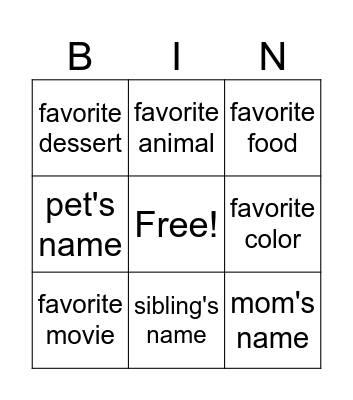 Untitled Bingo Card