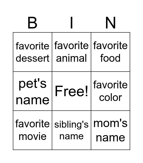 Untitled Bingo Card