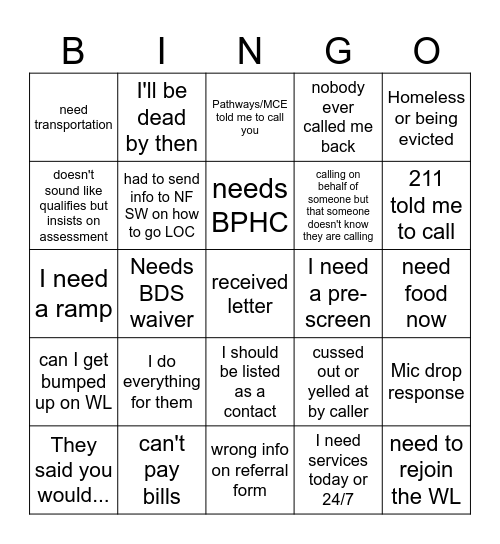 I&A Friday Bingo Card