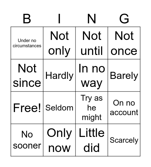 Negative Inversion BINGO Card