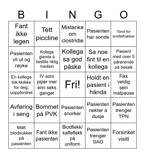Påskebingo Card