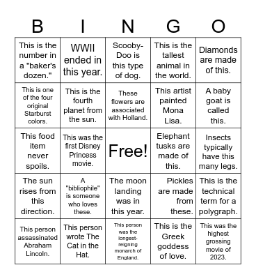 Trivia #2 Bingo Card